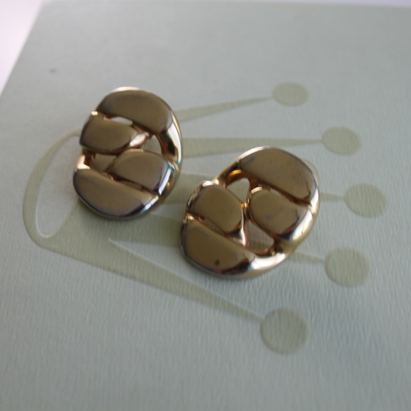 Gold Tone Abstract Patchwork Earrings - Picture 2 of 3